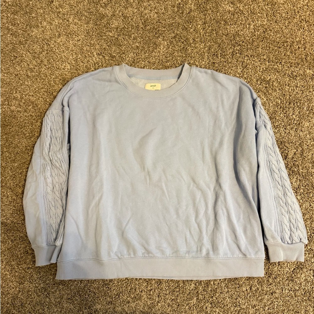 Aerie Light Blue crewneck with knit sleeves
